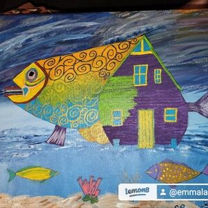 Colorful Fish and House Art Canvas